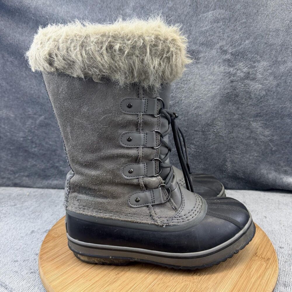 Sorel Boots Girls Size 5 Gray Suede Faux Fur Waterproof Winter Snow NY1966-052
